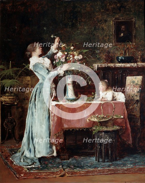 Composing a Bouquet', 1880s. Creator: Munkácsy, Mihály (1844-1900).