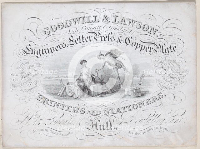 Trade card for Goodwill & Lawson, engravers, printers and stationers, 19th century. Creator: Anon.