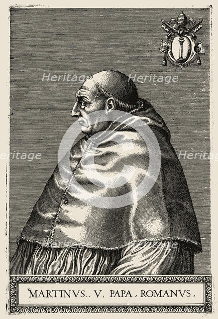 Portrait of Pope Pope Martin V (1368-1431) , 1568. Creator: De Soye, Philippe (1538-1572).