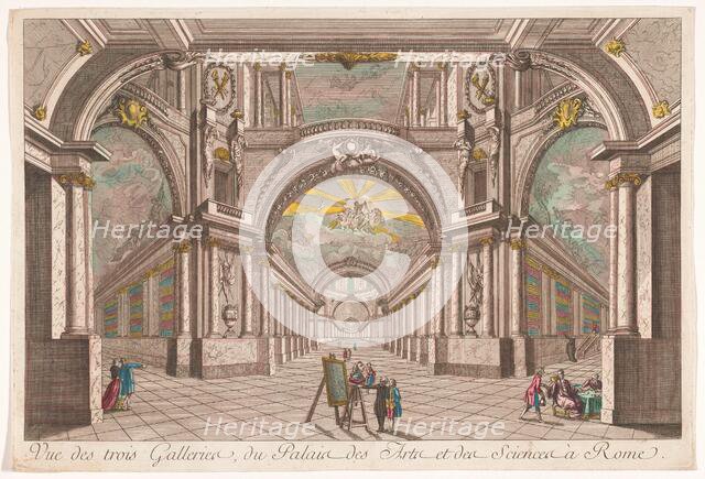 View of the three galleries of the Palace of Art and Science in Rome, 1700-1799. Creator: Anon.