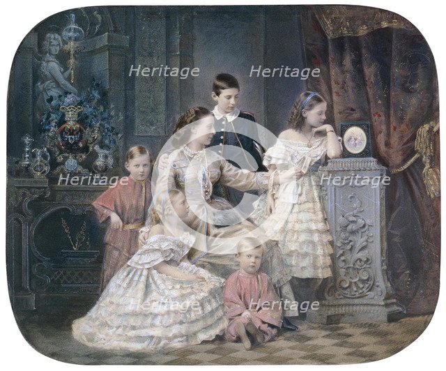 Portrait of Grand Duchess Alexandra Iosifovna of Saxe-Altenburg (1830-1911) with children.