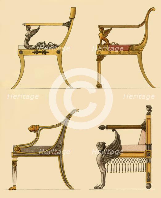 Drawing room chairs, 1808, (1946).  Creator: Unknown.