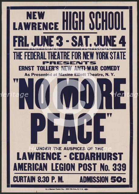 No More Peace, Lawrence, NY, 1938. Creator: Unknown.