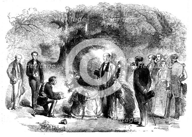 The Queen's Visit to Birmingham - Her Majesty Planting an Oak in the Grounds of Warwick Castle, 1858 Creator: Unknown.