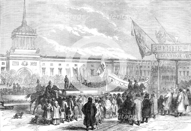 Russian marriage festivities: procession of life-boats at St. Petersburg..., 1874. Creator: Unknown.