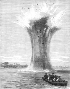 Experiments with torpedo-shells at Chatham: explosion of a 440-pounder, 1865. Creator: Unknown.