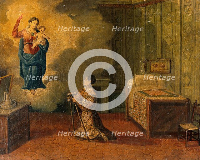 Votive picture: a woman kneeling with crutches, praying to the Virgin and Child. Creator: Unknown.