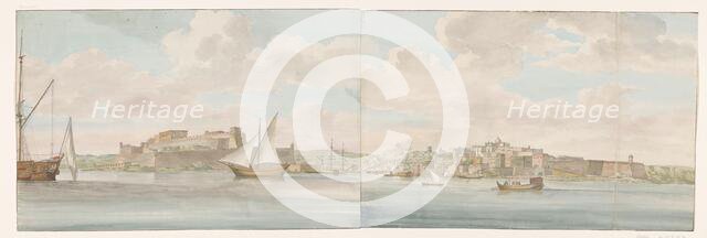 View of Fort St. Angelo near the port of Malta and Peninsula Senglea, 1778. Creator: Louis Ducros.