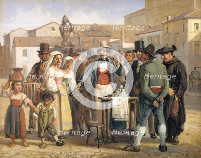A Charlatan Selling Blacking in the Piazza Barberini in Rome, 1840-1849. Creator: Wilhelm Marstrand.