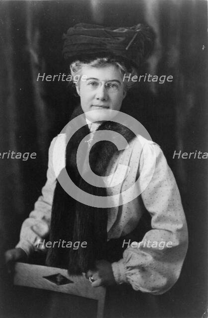 Mattie Edwards Hewitt, half-length portrait, standing, facing front, between 1890 and 1910. Creator: Frances Benjamin Johnston.