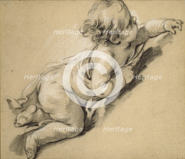 A putto reclining to right, mid 18th century. Creator: Francois Boucher.