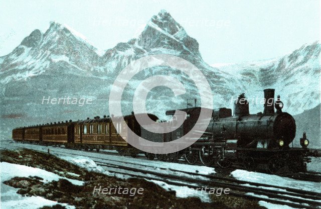 Swiss steam train through the Gotthard, 1910.
