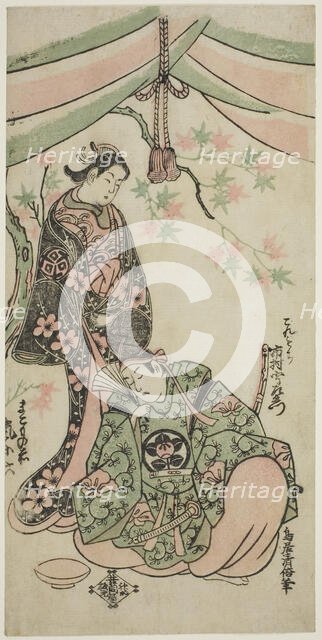 The Actors Arashi Koroku I as Makomo no Mae and Ichikawa Uzaemon VIII as Taira no Koremoch..., 1747. Creator: Torii Kiyomasu.