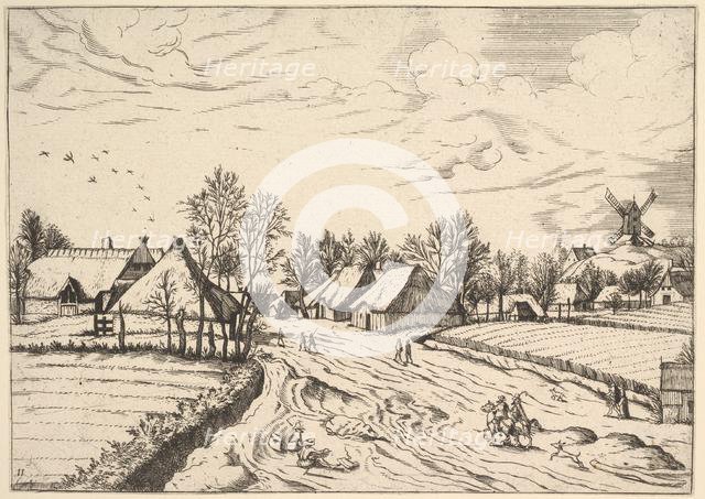 Country Village with Post Mill from Multifariarum casularum ruriumque lineamenta curios..., 1559-61. Creator: Johannes van Doetecum I.