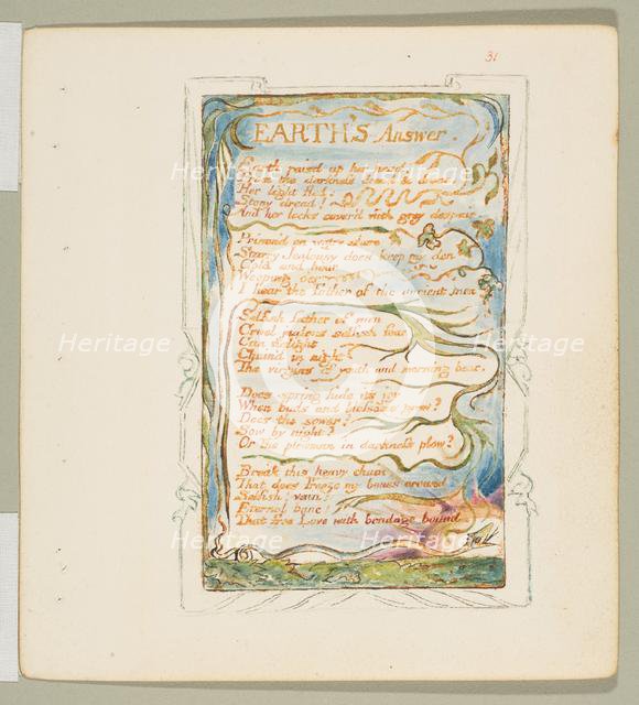 Songs of Innocence and of Experience: Earth's Answer, ca. 1825. Creator: William Blake.