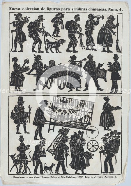 Sheet 1 of figures for Chinese shadow puppets, 1859. Creator: Juan Llorens.