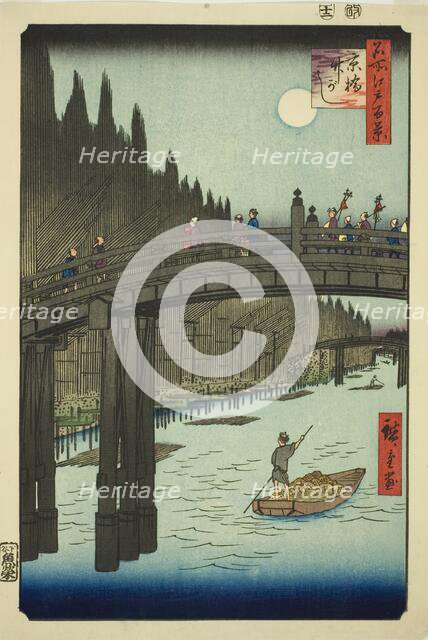 Bamboo Yards and Kyo Bridge (Kyobashi Takegashi), from the series "One Hundred...", 1857. Creator: Ando Hiroshige.