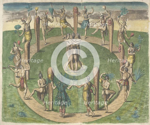 The Virginians manner of dancing at their religious festivals, 1618. Creator: Theodor de Bry.