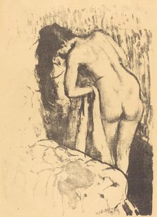 Nude Woman Standing, Drying Herself (Femme nue debout, a sa toilette), c. 1890. Creator: Edgar Degas.