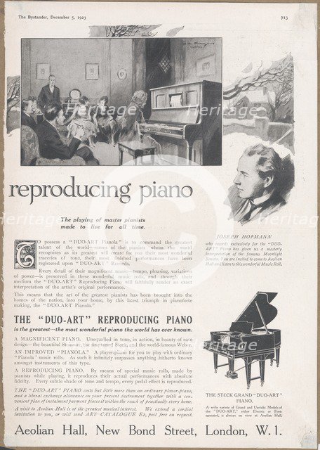 Aeolian Company Pianolas, 1923. Artist: Wilfred Fryer