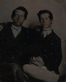 Two Young Men Seated with Their Arms Around Each Other, 1860s. Creator: Unknown.