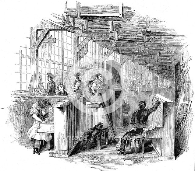 Broadwood's piano factory, Horseferry Road, Westminster, London, 1842. Artist: Unknown