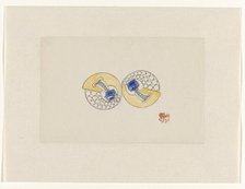 Design for jewel, made up of two round halves, with gold, sapphire and brilliants, c.1920-c.1930. Creator: Jules Chadel.