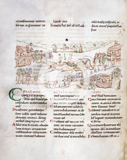 Psalm 106, from the Anglo-Saxon copy of the Utrecht Psalter, early 11th century. Creator: Unknown.