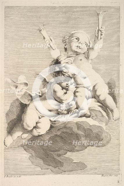 Two Cupids, One Holding Torches, mid to late 18th century. Creator: Jacques Gabriel Huquier.