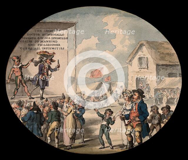 Doctor Humbugallo, an itinerant medicine vendor, selling his wares from a stage..., c1800s. Creator: Thomas Rowlandson.