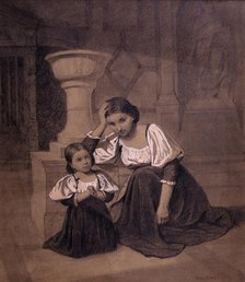 Mother and Child in Prayer, 19th century. Creator: Eugene Francois Fines.