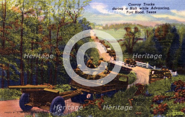 'Convoy Trucks During a Halt While Advancing, Fort Hood, Texas', USA, 1943. Artist: US Army Signal Corps