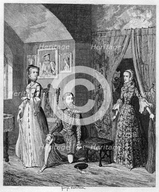 Queen Mary surprising Courtenay and the Princess Elizabeth, 1553-1555 (1840). Artist: George Cruikshank