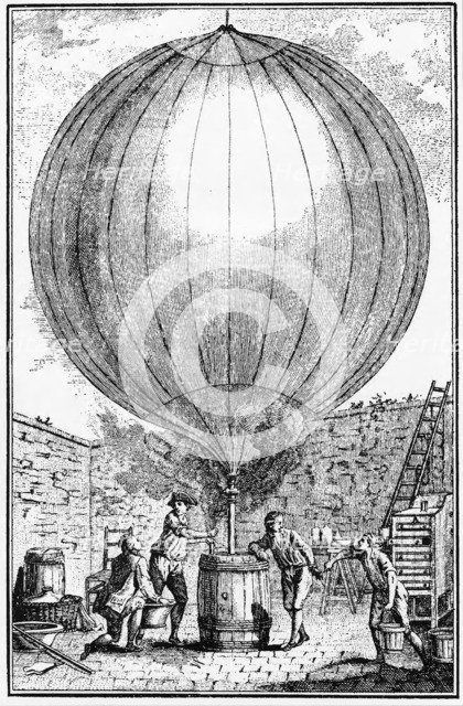 Inflation of Charles and the Robert brothers' hydrogen balloon, 1783. Artist: Unknown