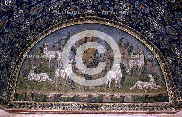 Mosaic of the Good Shepherd, in the Chapel of San Lorenzo in the Mausoleum of Galla Placidia at R…