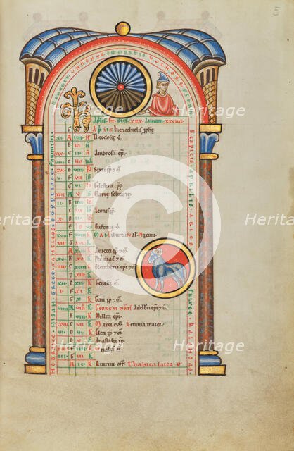 A Youth; Zodiacal Sign of Aries; Stammheim Missal, probably 1170s. Creator: Unknown.