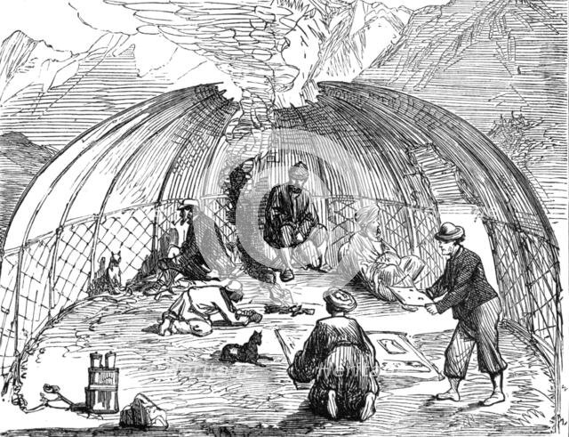 The Yarkund Mission: akoe or Kirgiz tent, occupied by the travelling party, 1874. Creator: Unknown.