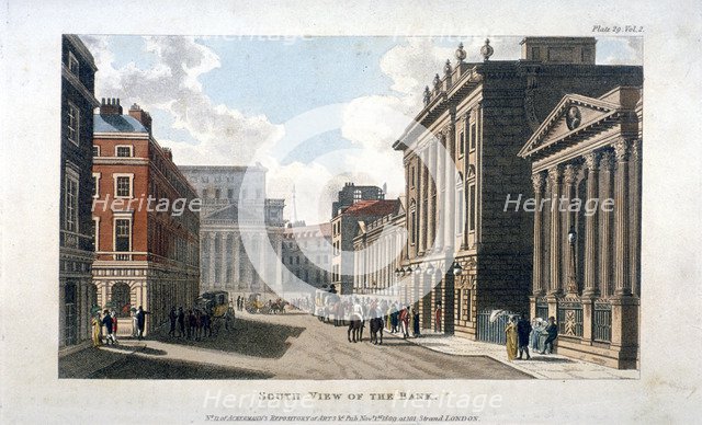 South view of the Bank of England, City of London, 1809. Artist: Anon