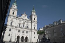 Cathedral of Saints Rupert and Vergilius in the Square, Salzburg, Austria, 2022. Creator: Ethel Davies.