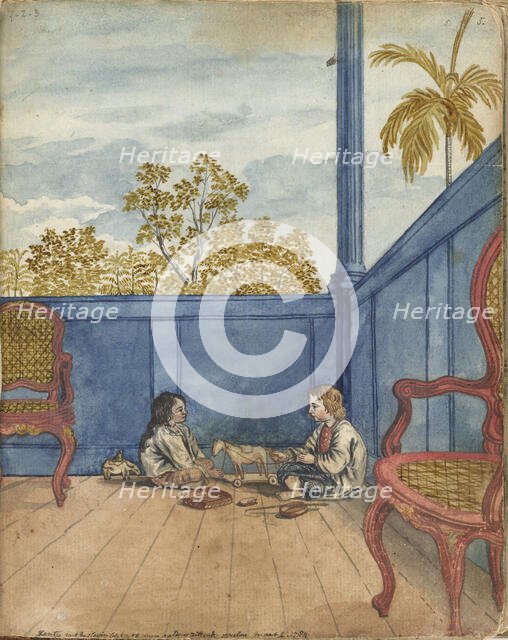 Terrace with son Jantje and Bietja, an enslaved girl, 1784. Creator: Jan Brandes.