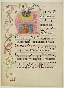 Manuscript Leaf with Initial A, from a Gradual, German, second quarter 15th century. Creator: Unknown.