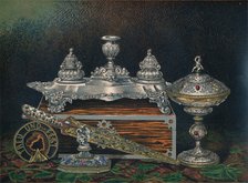'Inkstand, Paper Weight, Hunting Knife or Dagger, Covered Tazza, Paper Weight', 1863. Artist: Robert Dudley.