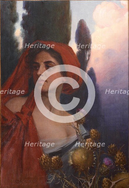 Donna con foulard rosso (Woman with red scarf), 1902. Creator: De Carolis, Adolfo (1874-1928).