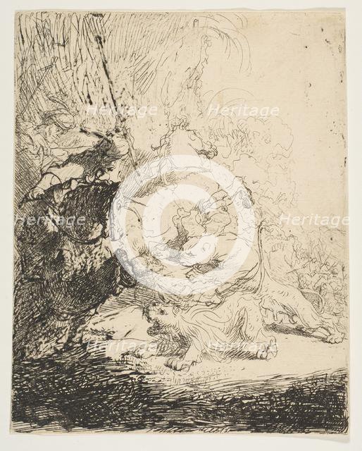 The small lion hunt, with two lions, ca. 1632. Creator: Rembrandt Harmensz van Rijn.