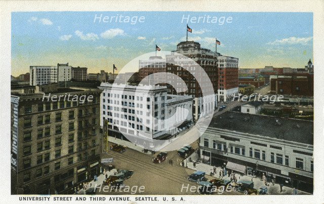 University Street and Third Avenue, Seattle, Washington, USA, 1916. Artist: Unknown