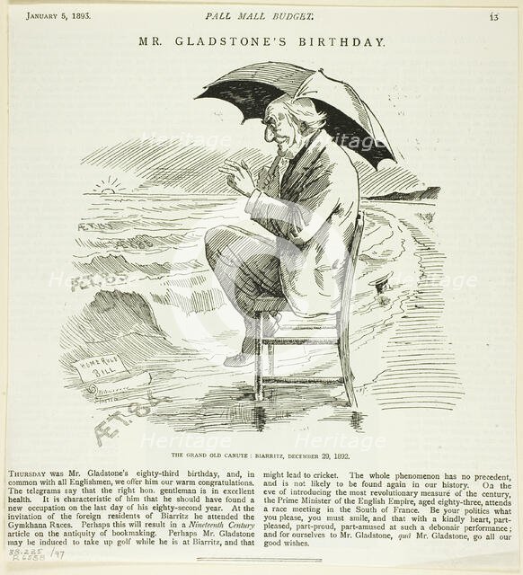Mr. Gladstone's Birthday, from the Pall Mall Budget, 1893. Creator: Unknown.