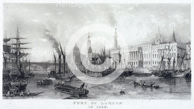 Custom House and River Thames, 1839. Artist: Frederick James Havell