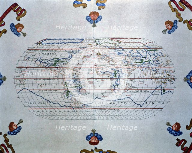 Atlas of Joan Martines, Messina, 1582. World map of the lands known in the 16th century.