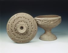 Grey unglazed pottery covered dou, Late Warring States - Western Han period, China, c162 BC. Artist: Unknown