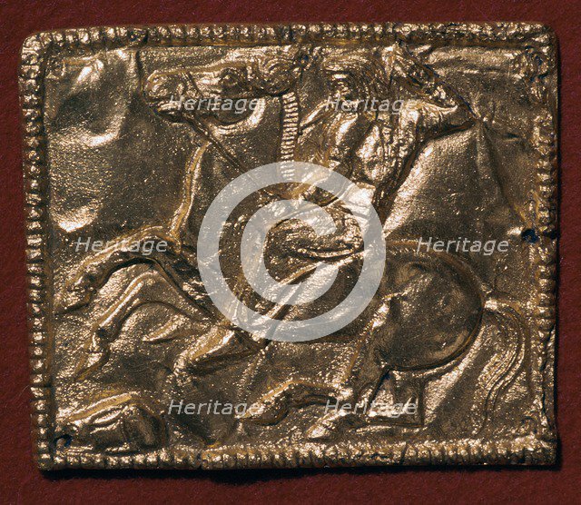 Gold plaque showing a Scythian hunter, 5th century BC Artist: Unknown